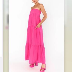 Show Me Your MuMu Pink Strapless Ruffled Maxi Dress